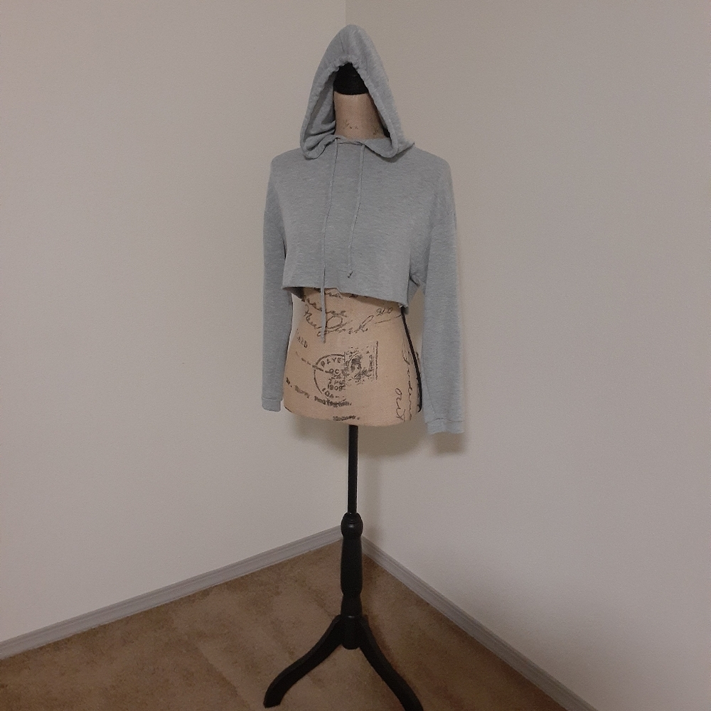 Better Me Large Grey Long Sleeve Crop Top Hoodie